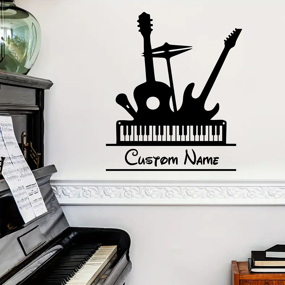 Musical Instrument And Names - Adesivo de parede personalizado com nome,